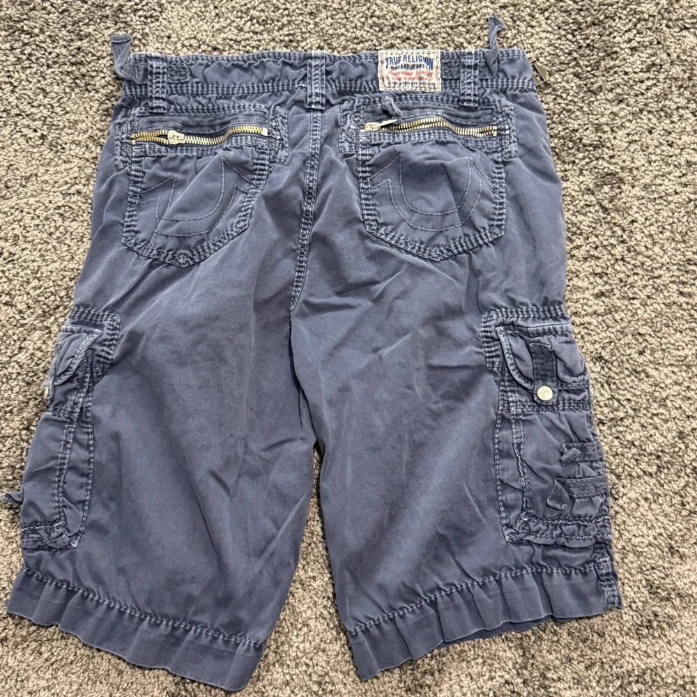 Vintage True Religion Cargo Shorts Mens Blue Good Multi Pocket Utility Size 34